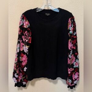 Fate Black Sweater with Floral Sleeves